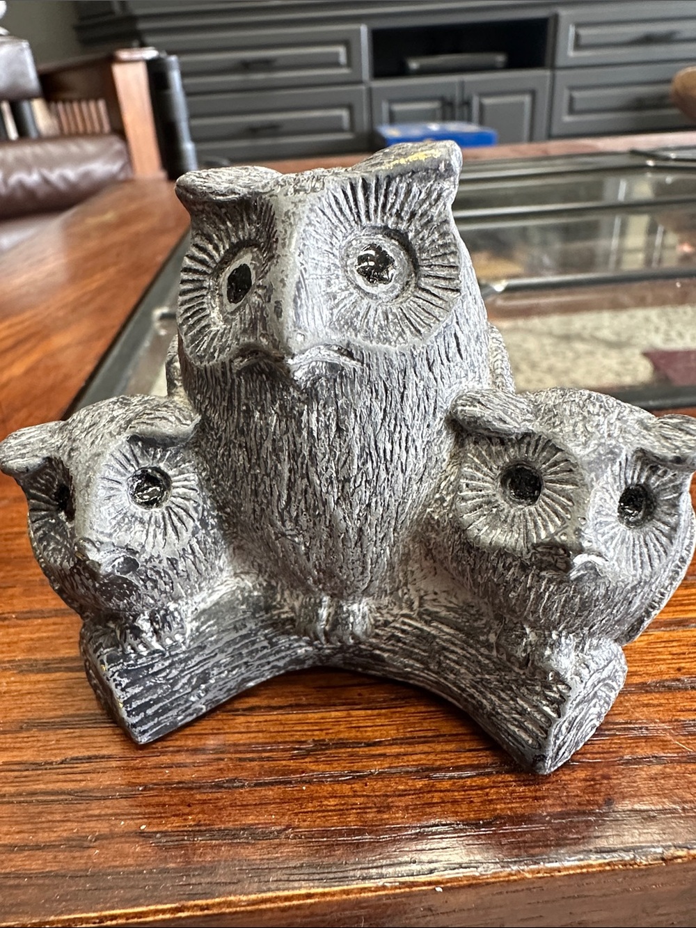 Gray Three-Owl Decorative Stone Sculpture - Home Art Accent